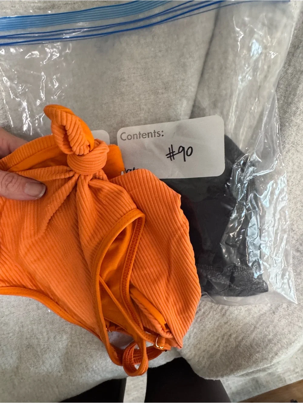 Frankie’s Orange Ribbed Knot Front Bikini Top & Bottom Set - Women Swim